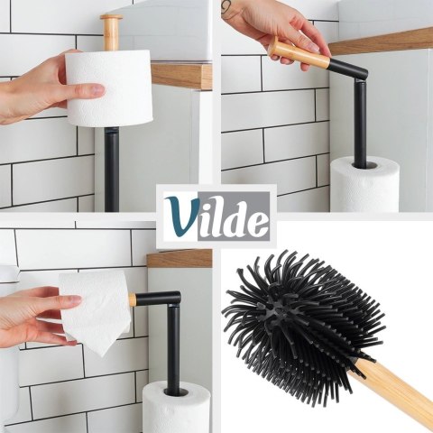 Stojak na papier toaletowy ze szczotką czarny 66 cm