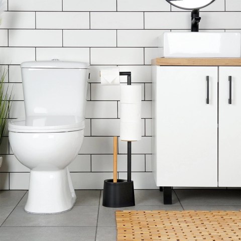 Stojak na papier toaletowy ze szczotką czarny 66 cm