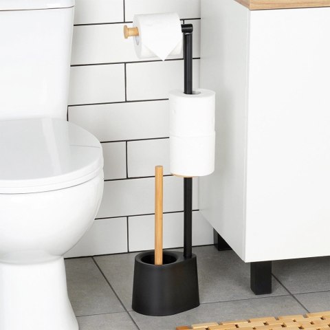 Stojak na papier toaletowy ze szczotką czarny 66 cm