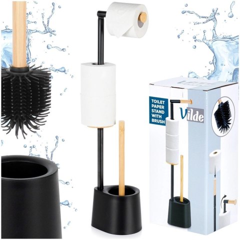 Stojak na papier toaletowy ze szczotką czarny 66 cm