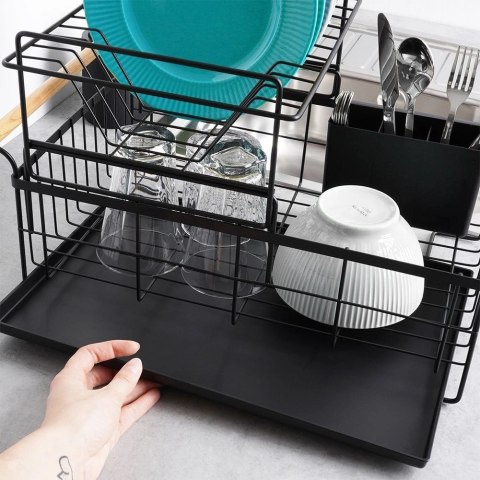 Suszarka do Naczyń na Talerze Sztućce 2-Poziomowa Czarna VILDE 48x29x28,5cm