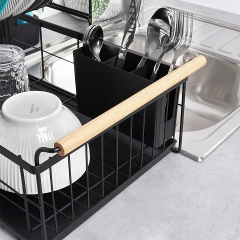Suszarka do Naczyń na Talerze Sztućce 2-Poziomowa Czarna VILDE 48x29x28,5cm