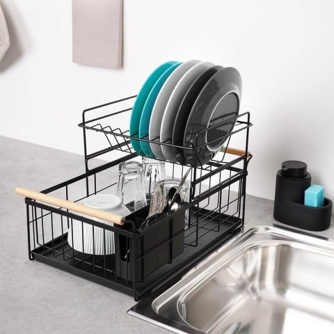 Suszarka do Naczyń na Talerze Sztućce 2-Poziomowa Czarna VILDE 48x29x28,5cm