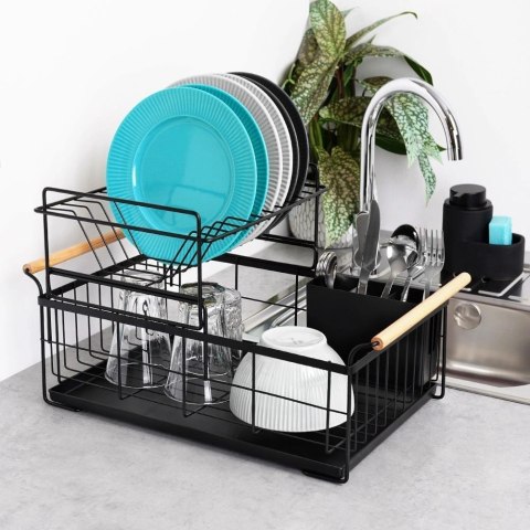 Suszarka do Naczyń na Talerze Sztućce 2-Poziomowa Czarna VILDE 48x29x28,5cm
