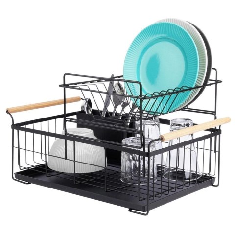 Suszarka do Naczyń na Talerze Sztućce 2-Poziomowa Czarna VILDE 48x29x28,5cm