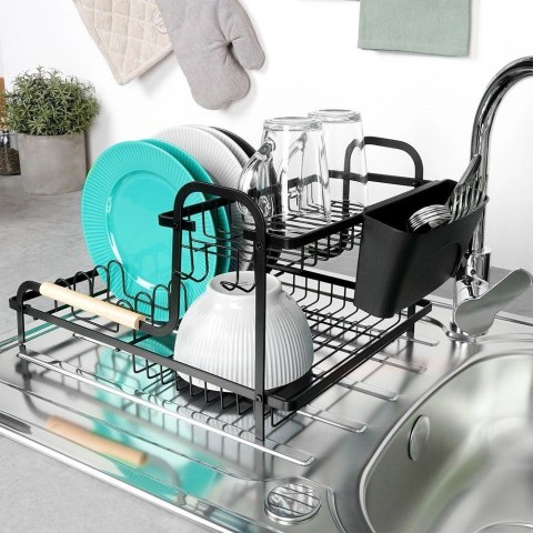 Suszarka do Naczyń na Talerze Sztućce 2-Poziomowa Czarna VILDE 48,5 x 32 cm