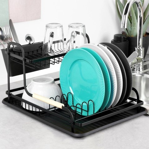 Suszarka do Naczyń na Talerze Sztućce 2-Poziomowa Czarna VILDE 48,5 x 32 cm