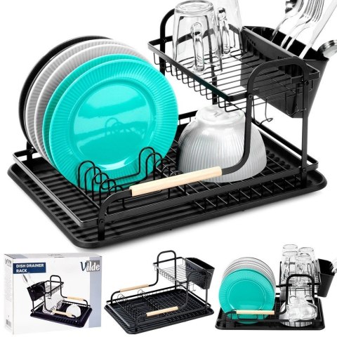 Suszarka do Naczyń na Talerze Sztućce 2-Poziomowa Czarna VILDE 48,5 x 32 cm