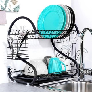 Suszarka do Naczyń na Talerze Sztućce 2-Poziomowa Czarna VILDE 52x24,5x38cm
