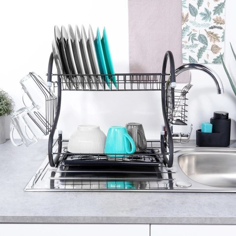 Suszarka do Naczyń na Talerze Sztućce 2-Poziomowa Czarna VILDE 52x24,5x38cm