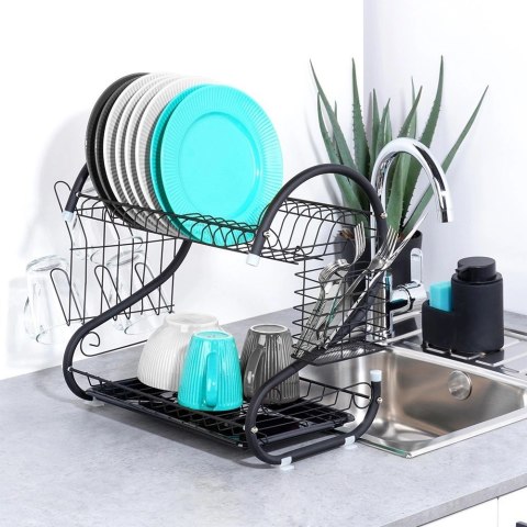 Suszarka do Naczyń na Talerze Sztućce 2-Poziomowa Czarna VILDE 52x24,5x38cm