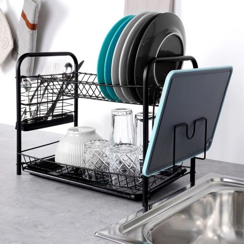 Suszarka na Naczynia 2-Poziomowa Czarna Pojemna VILDE 51,5 x 24,5 x 33 cm