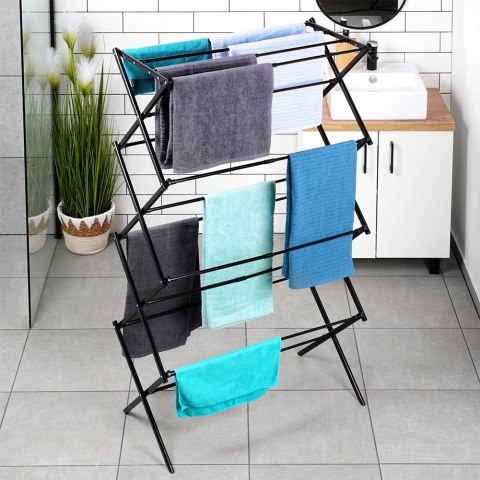 Suszarka na pranie metalowa czarna pionowa rozsuwana 43-75x37,5x139 cm