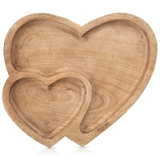 Talerz do serwowania drewniany podwójny serce MANGO 23x20 cm