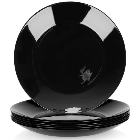 Talerze obiadowe płytkie szklane czarne 25,5 cm 6 szt.