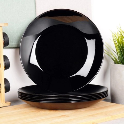 Talerze obiadowe płytkie szklane czarne 25,5 cm 6 szt.