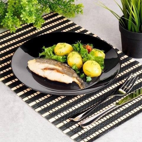 Talerze obiadowe płytkie szklane czarne 25,5 cm 6 szt.