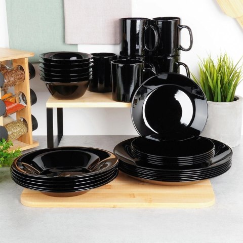 Talerze obiadowe płytkie szklane czarne 25,5 cm 6 szt.