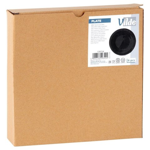 Talerze obiadowe płytkie szklane czarne 25,5 cm 6 szt.