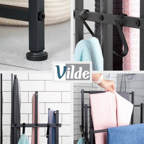 Wieszak Na Ręczniki Stojący Metalowy Czarny Solidny VILDE 45,5x25,5x84 cm