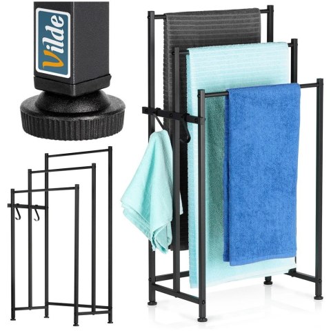 Wieszak Na Ręczniki Stojący Metalowy Czarny Solidny VILDE 45,5x25,5x84 cm