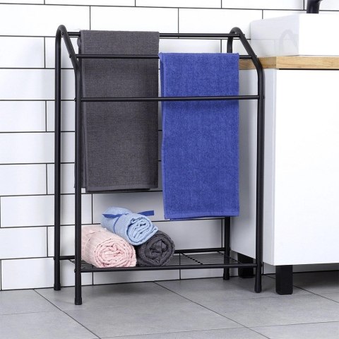 Wieszak na Ręczniki Ubrania Wolnostojący Metalowy Czarny VILDE 60x28x82,5cm