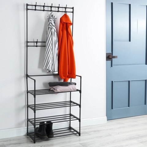 Wieszak na Ubrania z Regałem na Buty Metalowy Czarny VILDE 57 x 28 x 156 cm