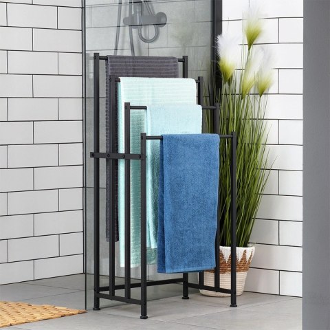 Wieszak na ręczniki stojący metalowy czarny