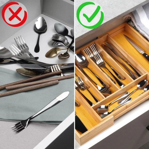 Wkład na sztućce do szuflady rozsuwany bambusowy 28-45x33,5 cm