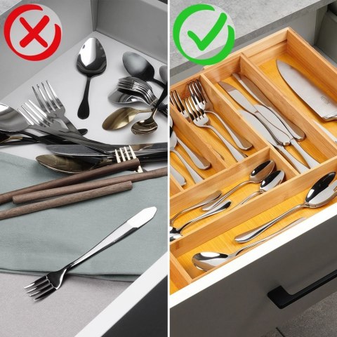 Wkład na sztućce do szuflady rozsuwany bambusowy 35,5-54,5x45,5 cm