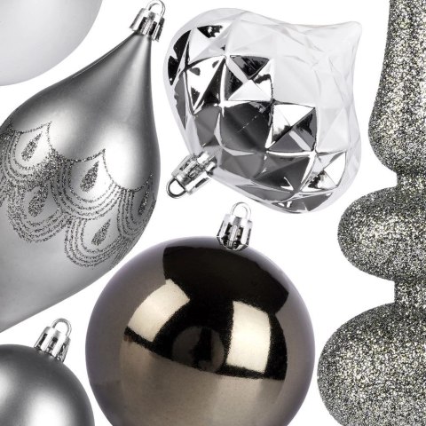 Zestaw Bombki Choinkowe Świąteczne Srebrne Nietłukące Solidne VILDE 19 szt.