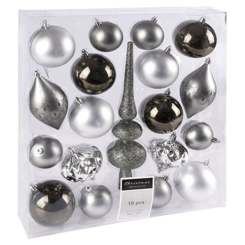 Zestaw Bombki Choinkowe Świąteczne Srebrne Nietłukące Solidne VILDE 19 szt.