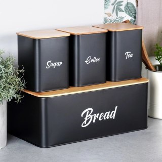 Zestaw Chlebak z Pojemnikami Deską Metalowy Bambusowy Czarny VILDE 4 el.