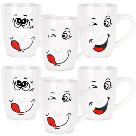 Zestaw Kubki Ceramiczne Białe Zabawne Buźki do Kawy Herbaty ORION 6 szt.