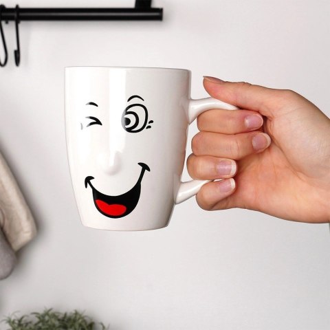 Zestaw Kubki Ceramiczne Białe Zabawne Buźki do Kawy Herbaty ORION 6 szt.