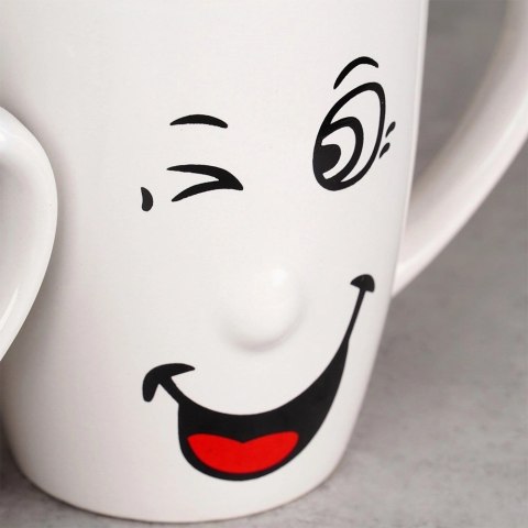 Zestaw Kubki Ceramiczne Białe Zabawne Buźki do Kawy Herbaty ORION 6 szt.