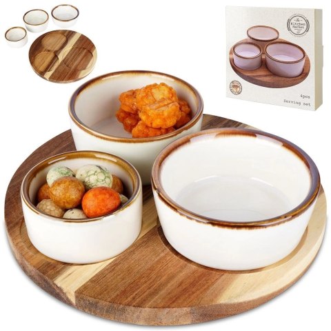 Zestaw Miseczki na Przekąski Ceramiczne na Tacy EXCELLENT HOUSEWARE 3 szt.