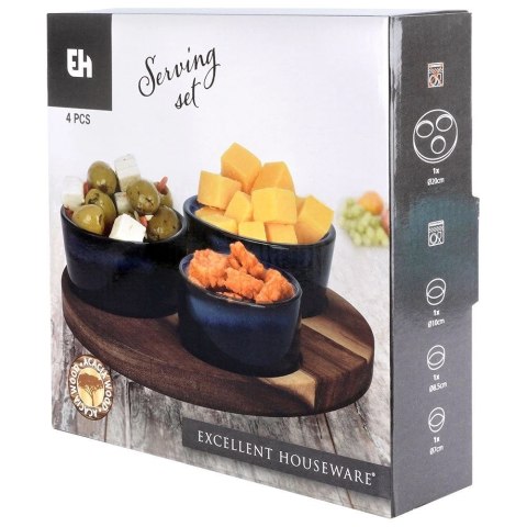 Zestaw Miseczki na Przekąski Ceramiczne na Tacy EXCELLENT HOUSEWARE 4 el.