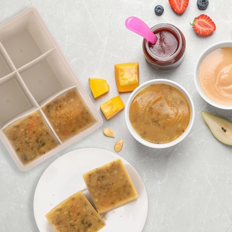 Forma do kostek lodu z pokrywką silikonowa beżowa XXL 18,5x12x5 cm