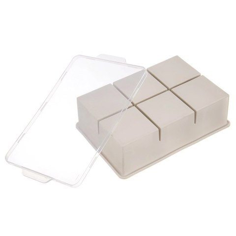 Forma do kostek lodu z pokrywką silikonowa beżowa XXL 18,5x12x5 cm