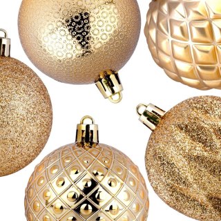 Bombki Choinkowe VILDE Złote 6 cm 35 szt. Nietłukące Wytłaczane Brokat