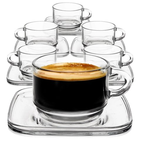 Filiżanka ze spodkiem szklana 250 ml 6 szt.