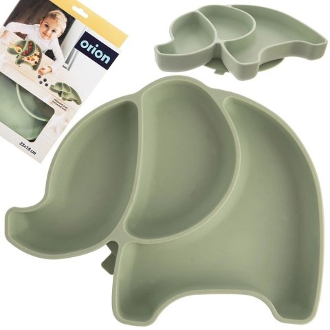 Talerz dla dziecka silikonowy dzielony zielony słonik 23,5x19x3,5 cm