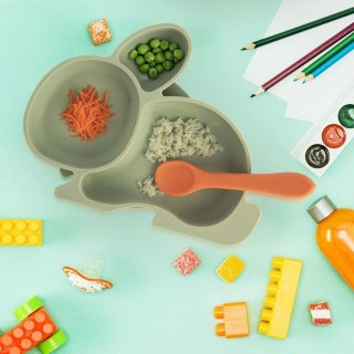 Talerz dla dziecka silikonowy dzielony zielony zajączek 23x18,5x3,5 cm