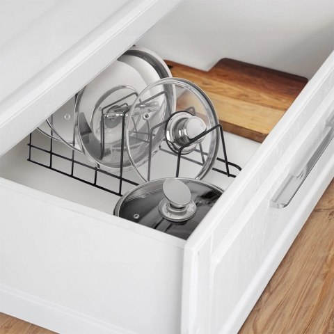 Stojak na pokrywki i talerze metalowy czarny RADKA 34,5x14x19 cm