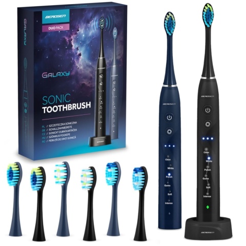 Szczoteczka soniczna do zębów zestaw 2 szt. Berdsen Galaxy Duo elektryczna + stacja dokująca