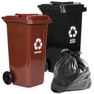Zestaw 2 koszy na śmieci pojemniki 2x120L czarny brązowy odpady zmieszane BIO gumowe koła