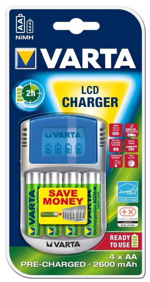 Ładowarka akumulatorków VARTA LCD Charger + 4 akumulatory AA 2600mAh Ready To Use Ładowarka akumulatorków VARTA LCD Charger + 4 akumulatory AA 2600mAh Ready To Use