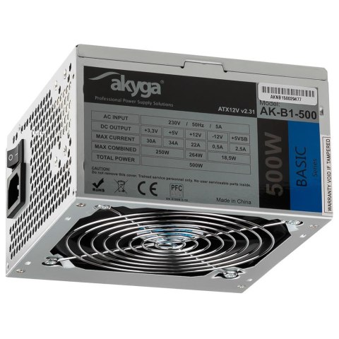 Zasilacz ATX 500W Akyga Basic AK-B1-500 Fan12cm P4 3xSATA PCI-E Zasilacz ATX 500W Akyga Basic AK-B1-500 Fan12cm P4 3xSATA PCI-E