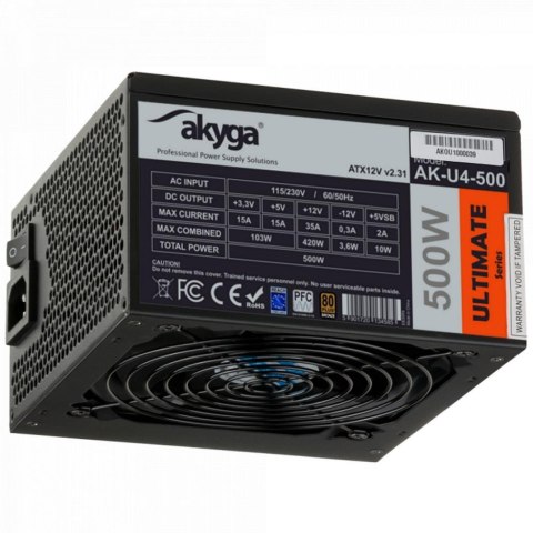 Zasilacz ATX 500W Akyga Ultimate AK-U4-500 80+ Bronze Fan12cm P8 6xSATA 2xPCI-E Zasilacz ATX 500W Akyga Ultimate AK-U4-500 80+ Bronze Fan12cm P8 6xSATA 2xPCI-E
